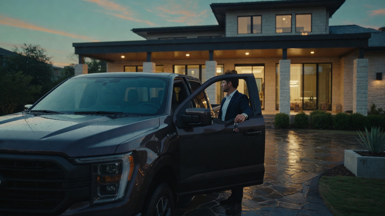 A vehicle delivered to a Fort Worth home at dusk